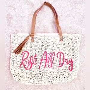 “ROSÉ ALL DAY” WOVEN BEACH TOTE 🏖️🥂👜🍾🛍️ (14”Tall x 19.5”Wide)*BRAND NEW!🎁*